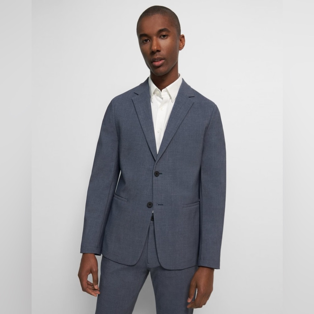 Theory Clinton Blazer in Precision Ponte - Dusty Blue Melange - Size 44
